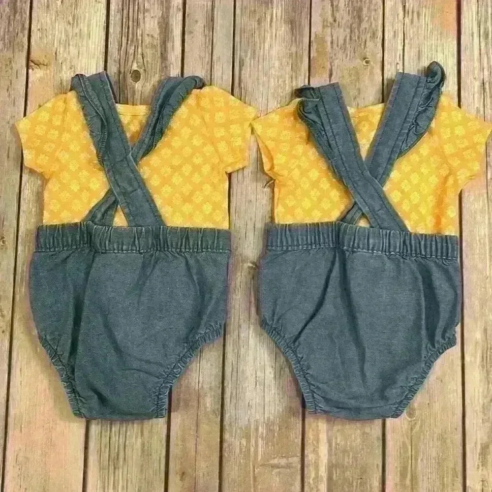 TWIN GIRL BUNDLE 💕 Adorable romper with yellow tee shirt - Picture 5 of 7